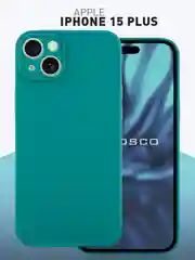 Красный чехол+ стекло для iPhone 15 Plus 15+ силиконовый ROSCO матовый с бортиком- защитой камер