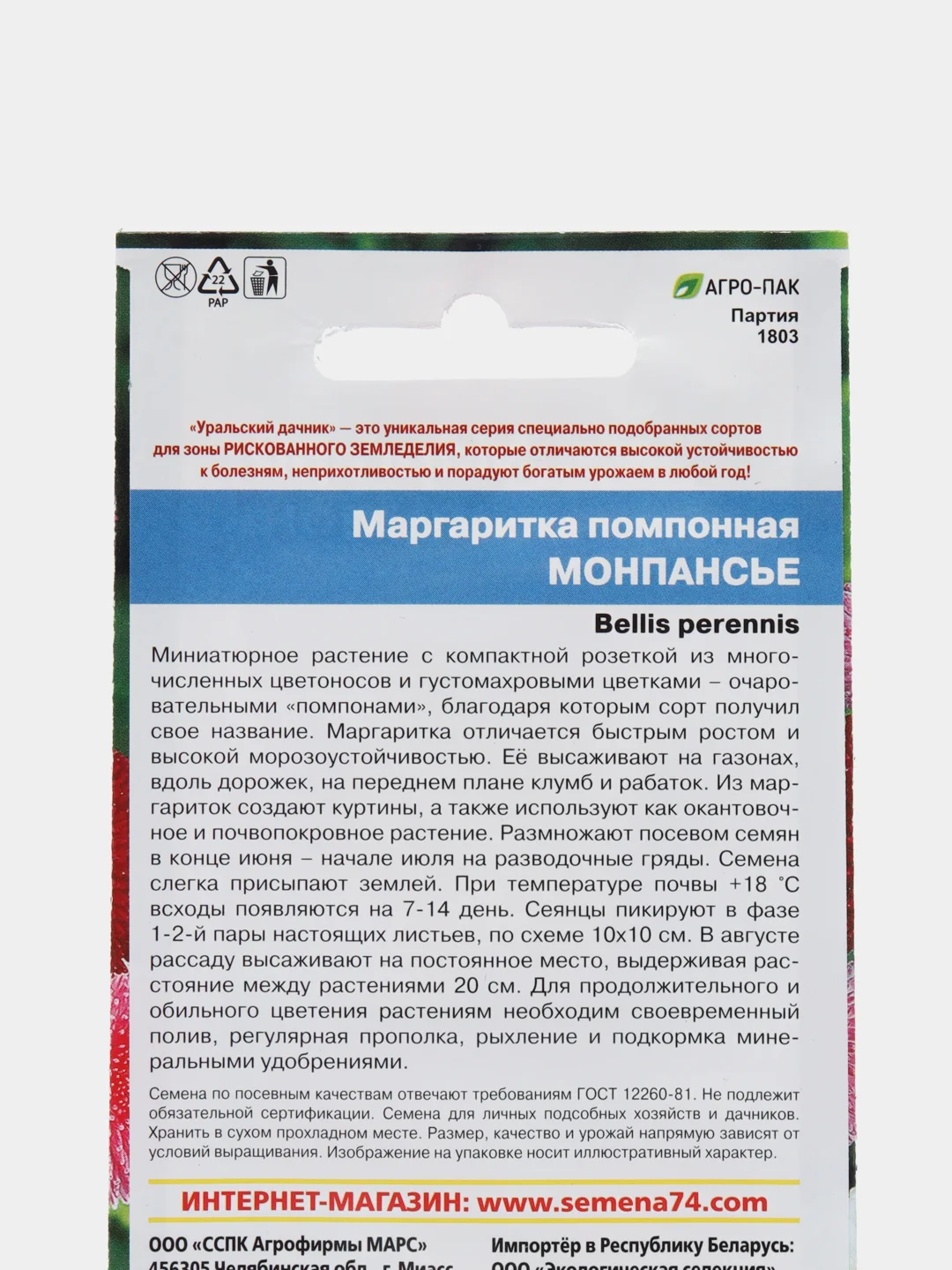 Цветы Маргаритка помпонная Монпасье (УД), семена