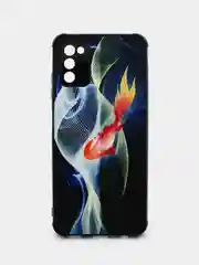 Серый меланж чехол силиконовый с принтом и защитой камеры Samsung Galaxy A03s