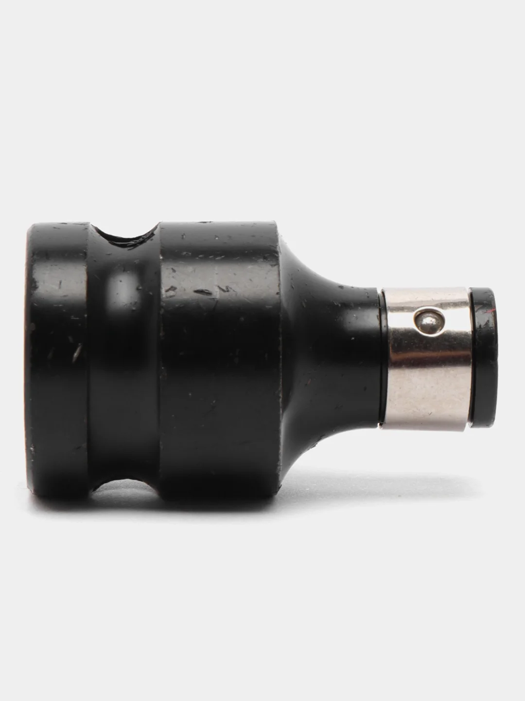 Черный переходник для гайковерта с 1/2" квадрат на шестигранник 1/4" HEX (6,35 мм)