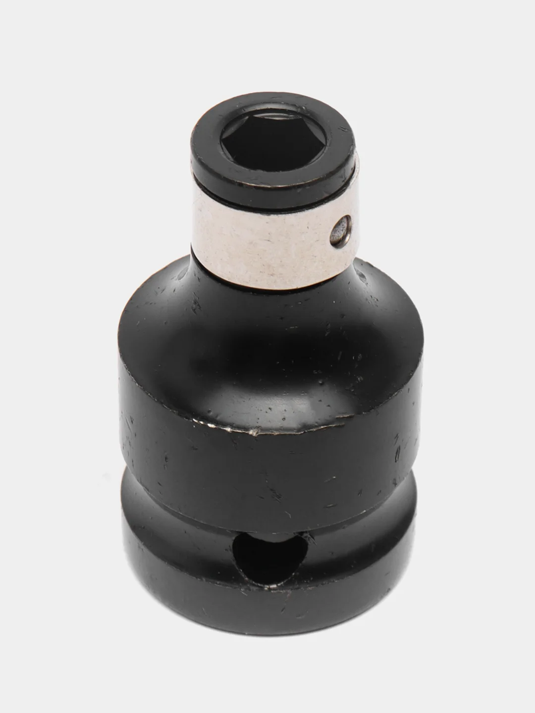 Черный переходник для гайковерта с 1/2" квадрат на шестигранник 1/4" HEX (6,35 мм)