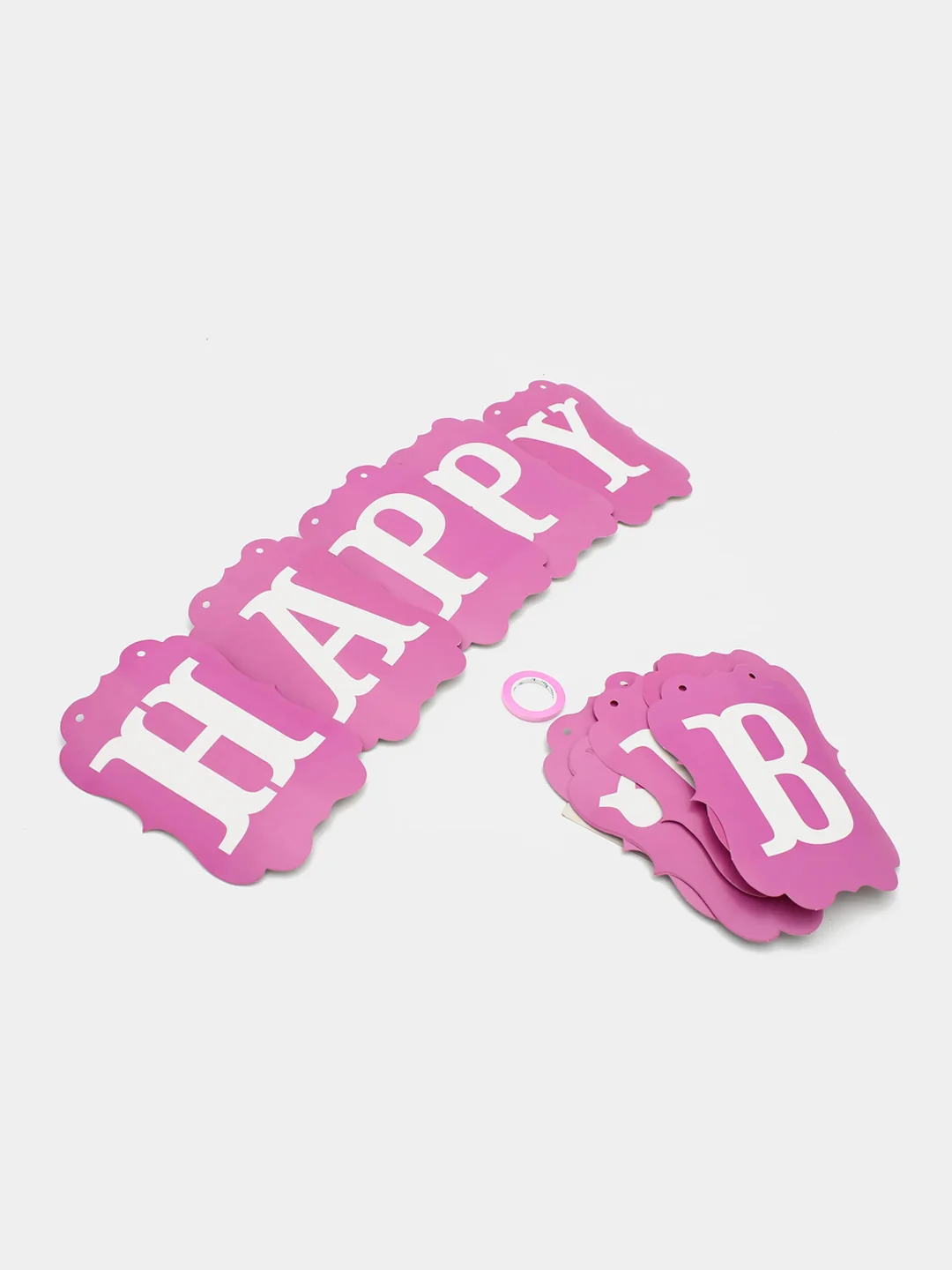 Кораллово-розовый гирлянда-растяжка и флажки  "Happy Birthday" 26 видов