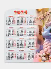 Бежевый меланж календарь на магните "Символ года 2024: Дракон"