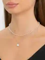 Серебряный цепочка-ожерелье с искусственным жемчугом и подвеской