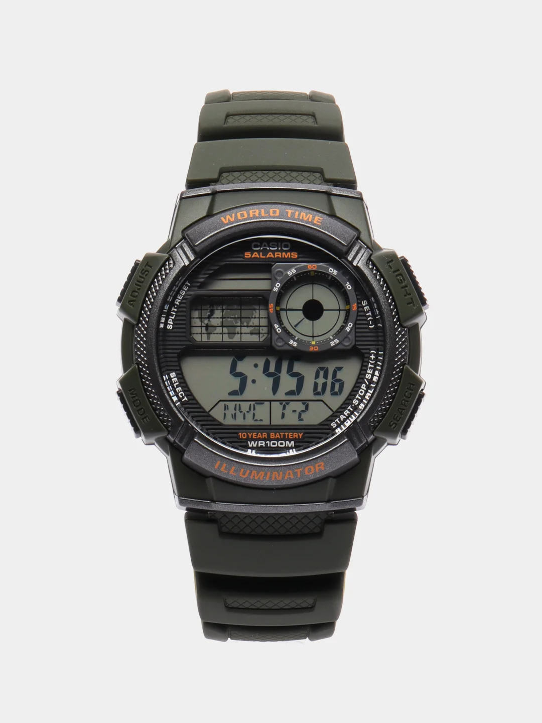 Тёмно-зелёный часы наручные электронный Casio Illuminator AE-1000W