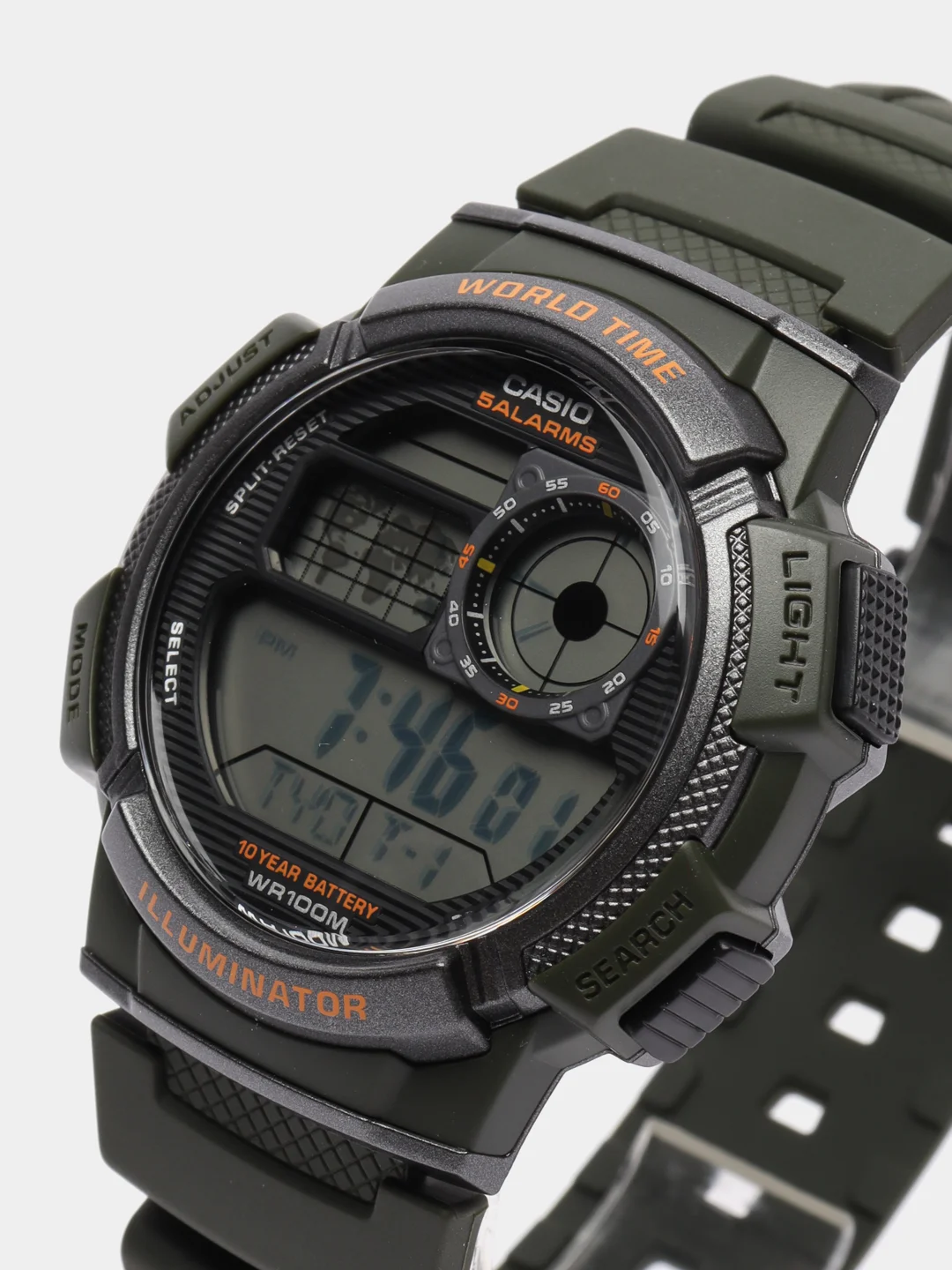 Тёмно-зелёный часы наручные электронный Casio Illuminator AE-1000W