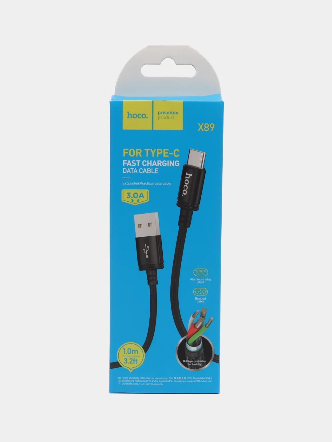Черный кабель зарядный Hoco X89 / USB - Type - C / быстрая зарядка / 1 метр / нейлоновый / черный