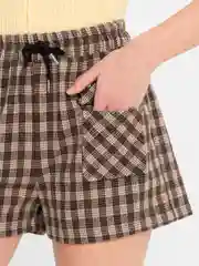 Хаки женские шорты в клетку, шерстяные шорты с карманами на резинке