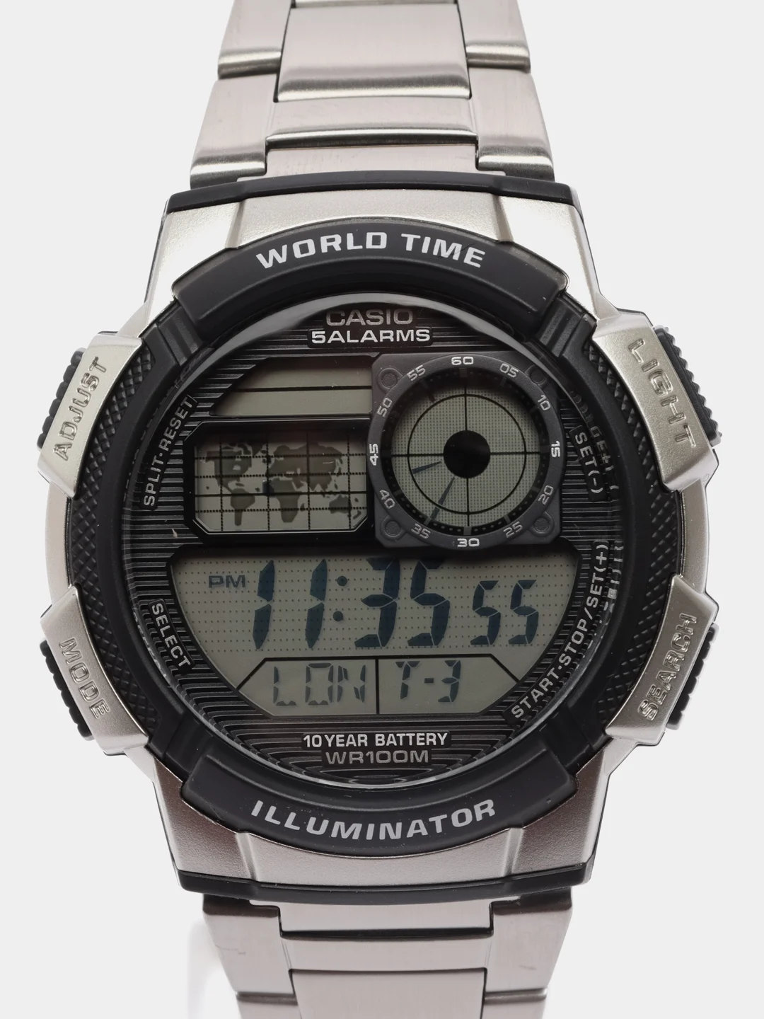 Серебряный часы наручные электронный Casio Illuminator AE-1000W