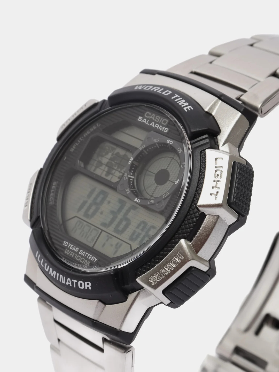 Серебряный часы наручные электронный Casio Illuminator AE-1000W