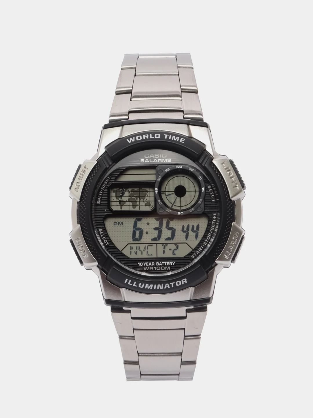 Серебряный часы наручные электронный Casio Illuminator AE-1000W