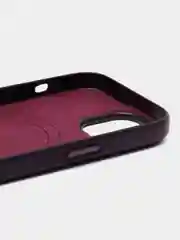 Тёмно-бордовый кожаный чехол с MagSafe и анимацией подключения для iPhone 15