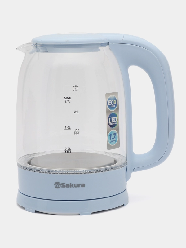 Чайник электрический Sakura SA-2740BL стеклянный, с подсветкой, 1,7 л