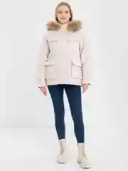 Кремовый парка женская, зимняя, с мехом