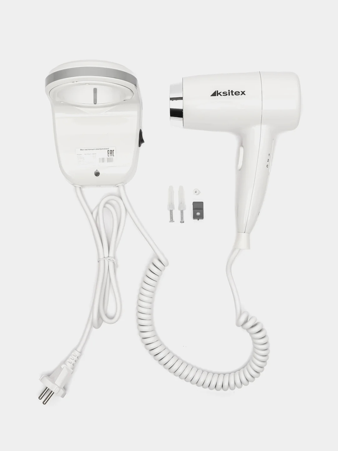 Фен для волос настенный KSITEX F-1800 W, 1800Вт, 2 скорости, белый