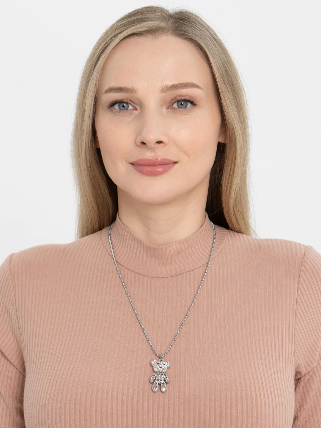 Подвеска с цепочкой на шею с кулоном медвежонок, сверкающий мишка