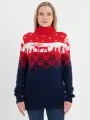 Красный свитер новогодний, вязаный, с оленями, унисекс