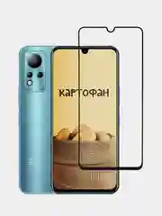 Защитное стекло КАРТОФАН для Infinix Note 11 с олеофобным покрытием и черной рамкой