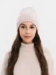 Конфетный женская шапка бини рваная, с флисом, зима