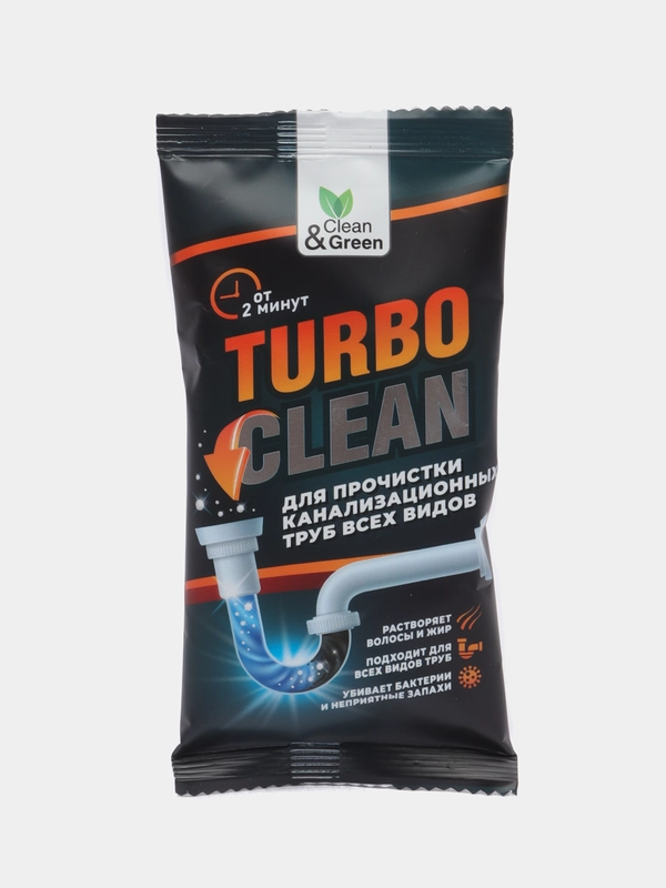 Средство для прочистки канализационных труб, щелочное, пакет, 70 г, Clean&Green