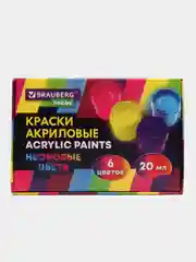 Краски акриловые набор Неоновые для рисования и творчества 6 цветов Brauberg Hobby, 192438