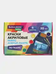 Краски акриловые набор по ткани 6 цветов по 20 мл Brauberg Hobby, 192441