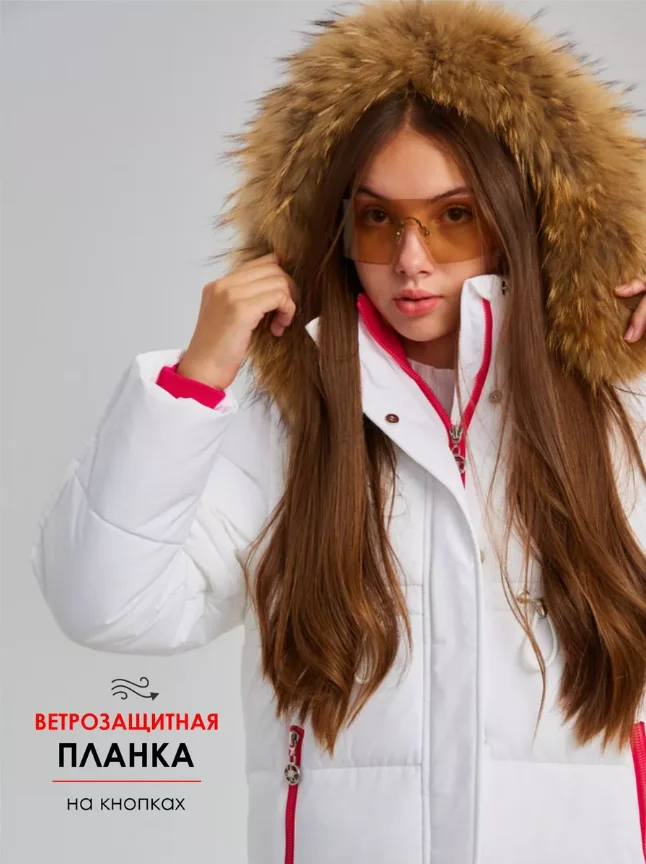 Белый куртка зимняя для девочки подростка Nota Bene мембрана с каюшоном с мехом енота