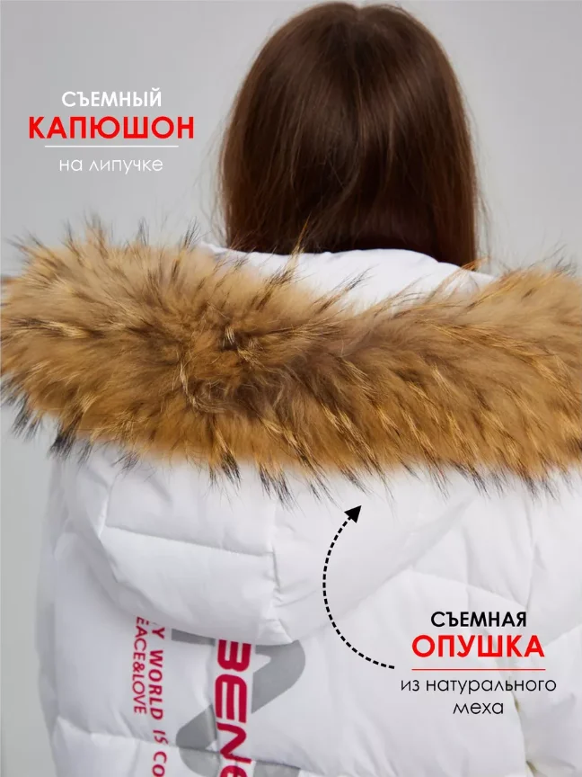 Белый куртка зимняя для девочки подростка Nota Bene мембрана с каюшоном с мехом енота