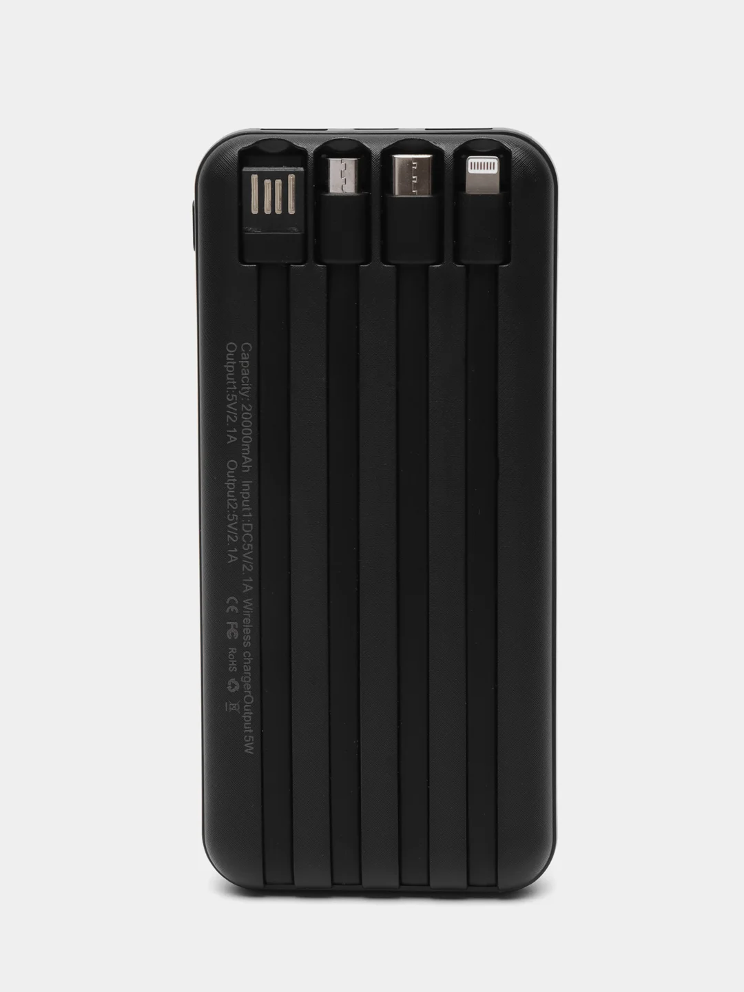 Черный внешний Аккумулятор Power Bank  с беспроводной зарядкой Wireless Fast Charging