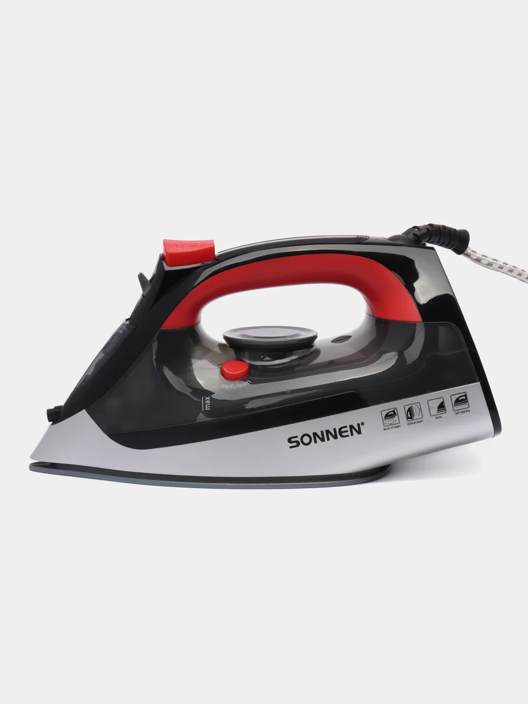 Утюг Sonnen SI-588, 2200 Вт, керамическое покрытие, паровой удар, черный, красный, 455279