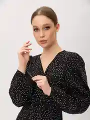 Черный платье летнее в горошек короткое