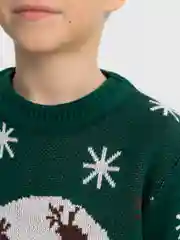Зеленый новогодний свитер с оленями, детский, 5-10 лет