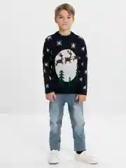 Синий новогодний свитер с оленями, детский, 5-10 лет