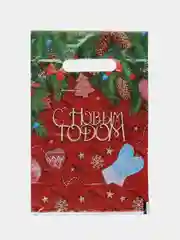 Алый пакет новогодний подарочный, 20*30 см, полиэтиленовый, с вырубной ручкой, 30 мкм