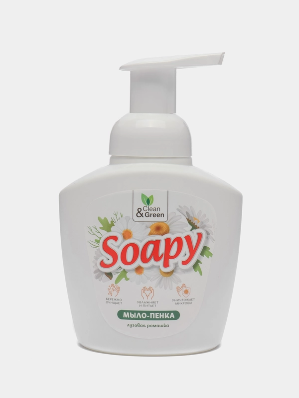 Жидкое мыло-пенка Soapy "Ромашка", пенный дозатор, 400 мл, Clean&Green