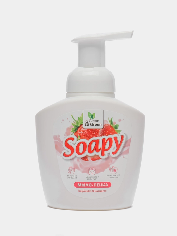 Жидкое мыло-пенка Soapy "Клубника в йогурте", пенный дозатор, 400 мл, Clean&Green
