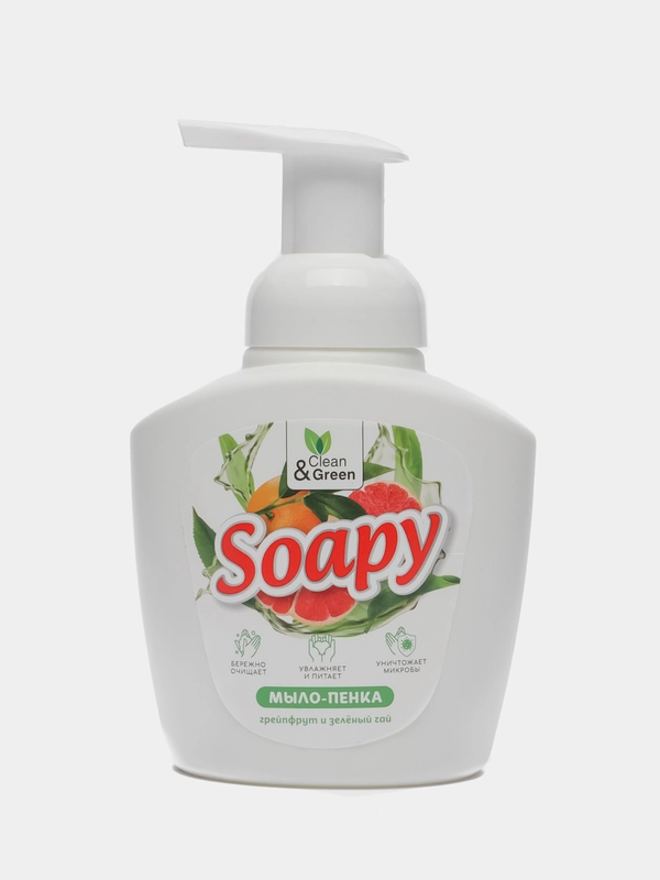 Жидкое мыло-пенка Soapy "Грейпфрут и зелёный чай", пенный дозатор, 400 мл, Clean&Green