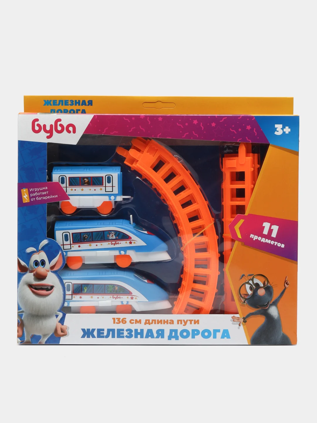 Белый детская железная дорога 11 деталей, "Три кота", "Синий трактор", "Буба", "Чебурашка"