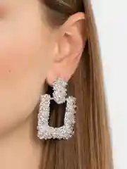 Серебряный серьги квадратные, вечерние серьги с эффектом мятого металла