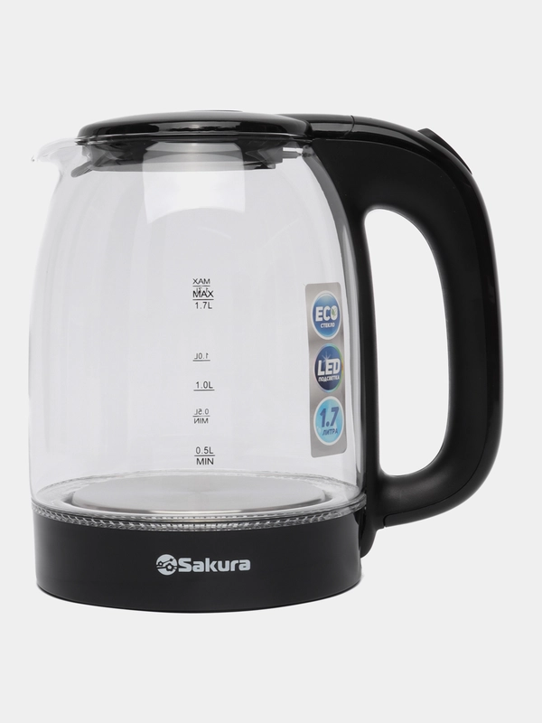 Чайник электрический Sakura SA-2740BK, стеклянный, с подсветкой, 1,7л