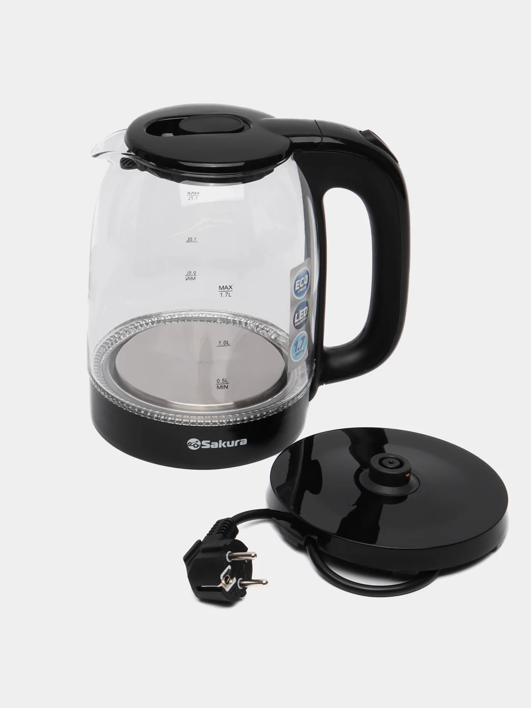 Чайник электрический Sakura SA-2740BK, стеклянный, с подсветкой, 1,7л