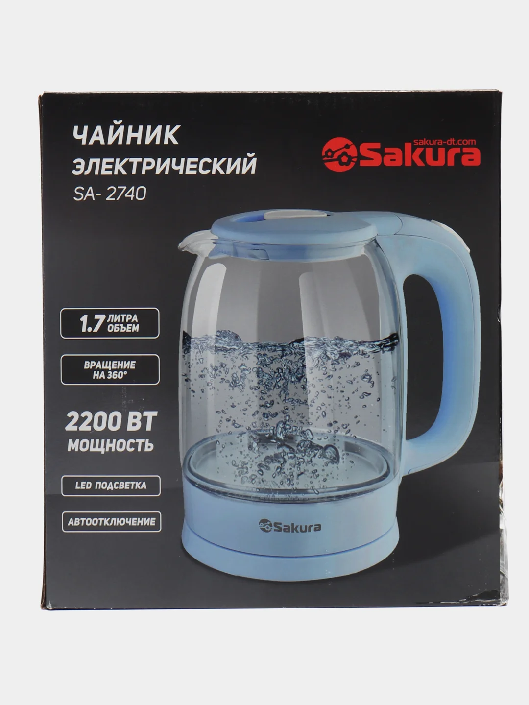 Чайник электрический Sakura SA-2740W, стеклянный, с подсветкой, 1,7л