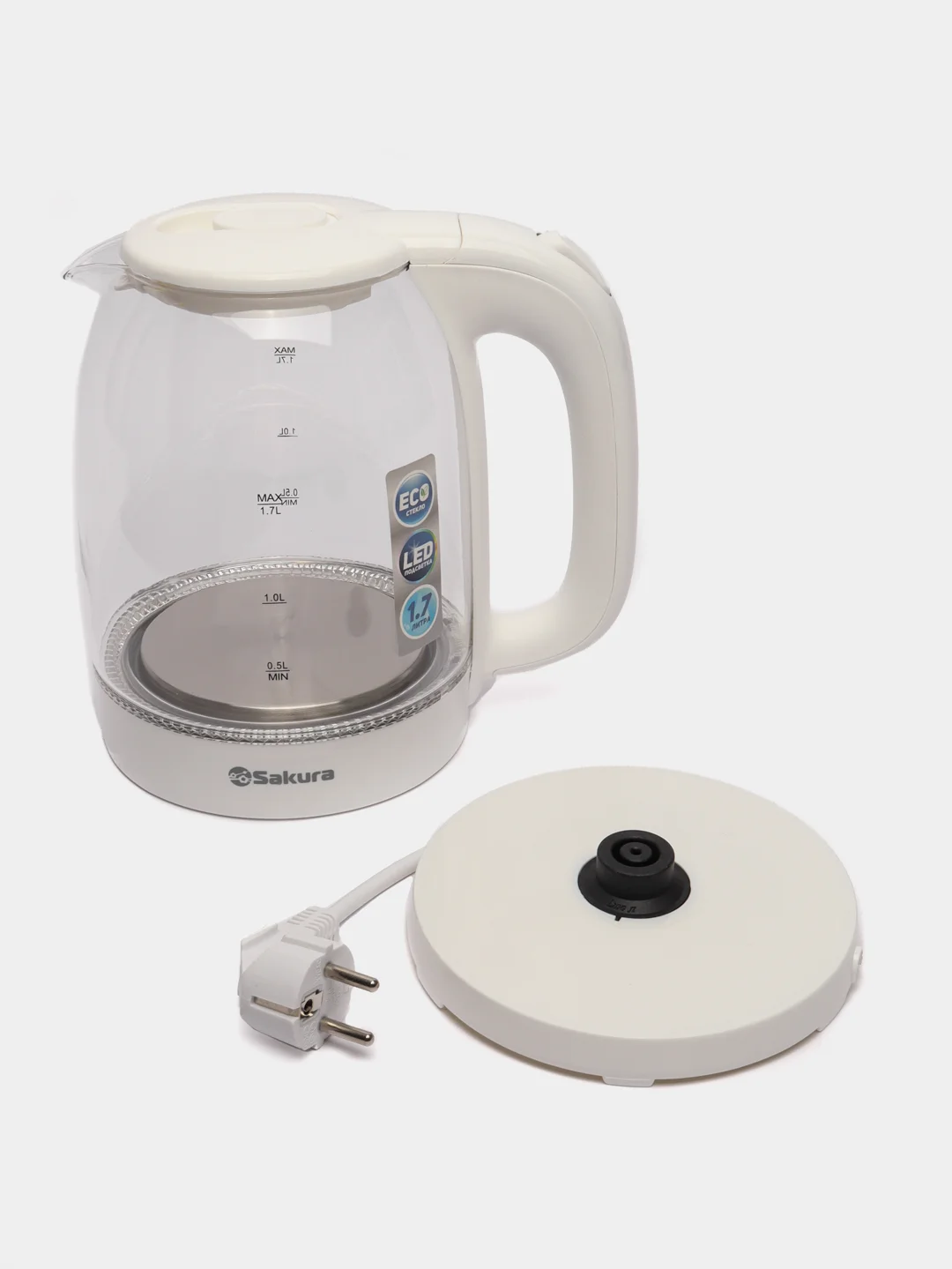 Чайник электрический Sakura SA-2740W, стеклянный, с подсветкой, 1,7л