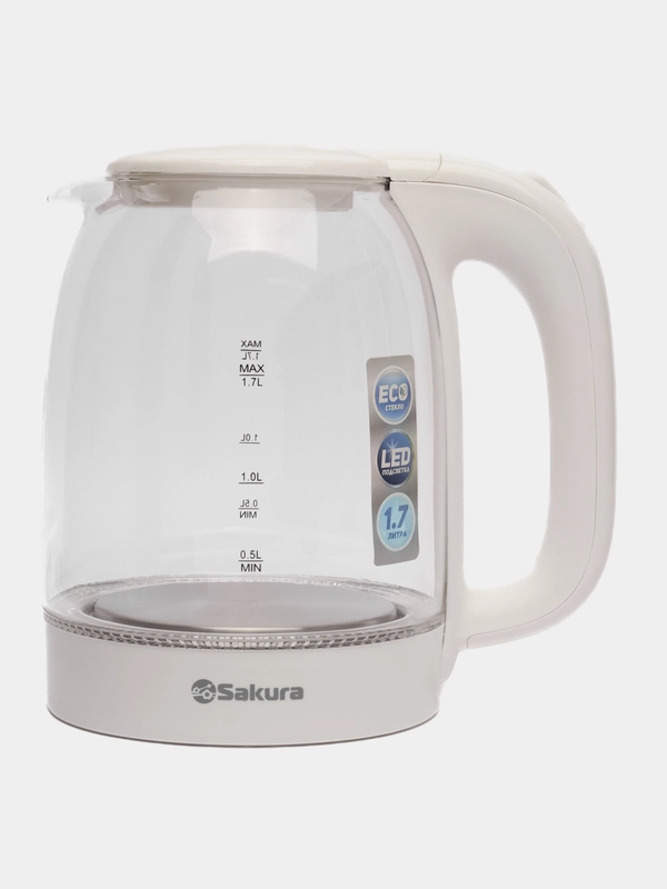 Чайник электрический Sakura SA-2740W, стеклянный, с подсветкой, 1,7л