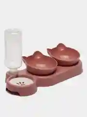 Розовый миска с автопоилкой для кошек и собак, с наклоном, тройная