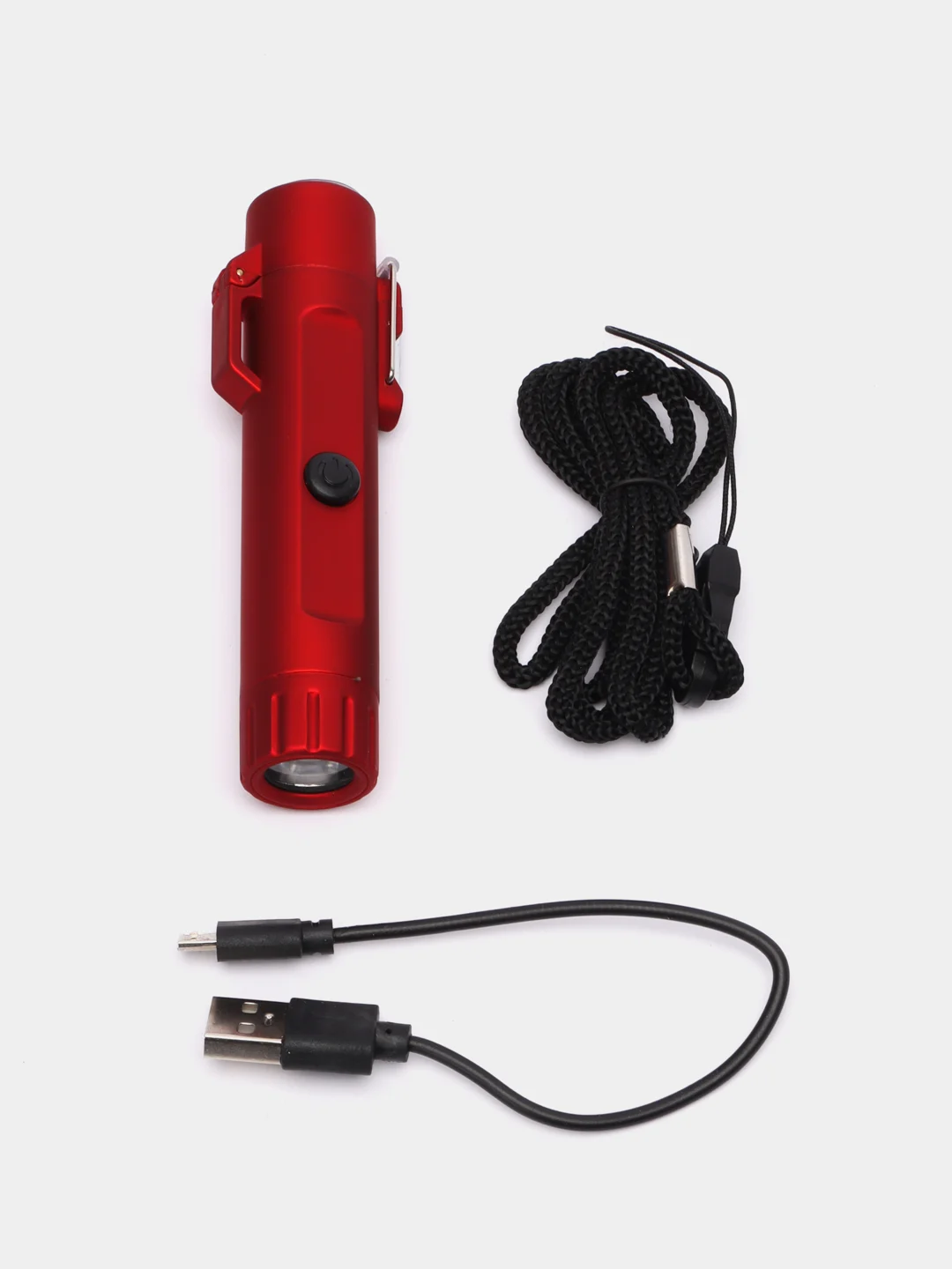 Красный зажигалка электронная с фонариком, с зарядкой USB, походная, в подарочной упаковке