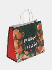 Зеленый пакет подарочный, новогодний, крафтовый, "Тепла и уюта", 25 х 22 х 12 см