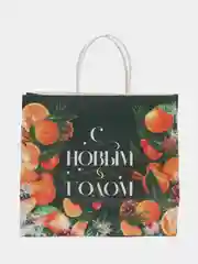 Зеленый пакет подарочный, новогодний, крафтовый, "Тепла и уюта", 25 х 22 х 12 см