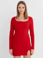 Красный платье мини, женское, с разрезом