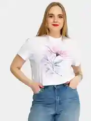 Белый футболка женская белая, принт цветок, хлопок